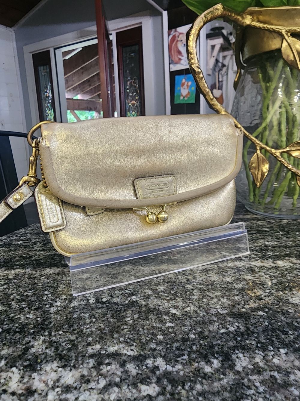 COACH 65th Anniversary Legacy Kiss Lock Metallic Gold Leather Wristlet- 2006 - Picture 10 of 10